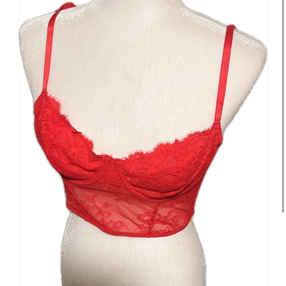 INC INTERNATIONAL CONCEPTS Lace Bustier Bra, Size Medium, Red, NWT